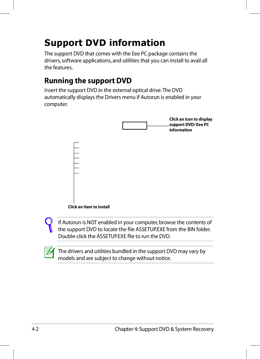 Asus 1008P-KR-PU27-PI user manual Support DVD information, Running the support DVD 