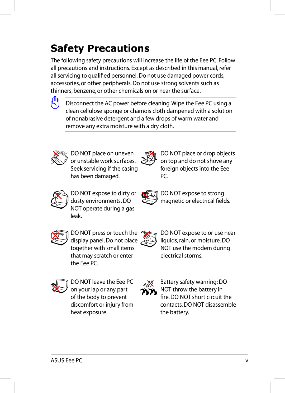 Asus 1008P-KR-PU27-PI user manual Safety Precautions 