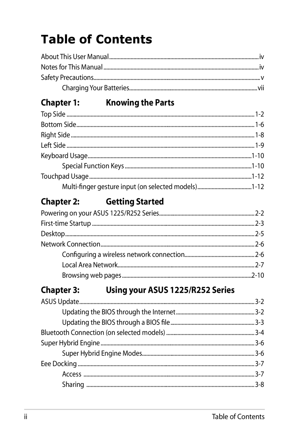 Asus 1225C-MU10-BK user manual Table of Contents 