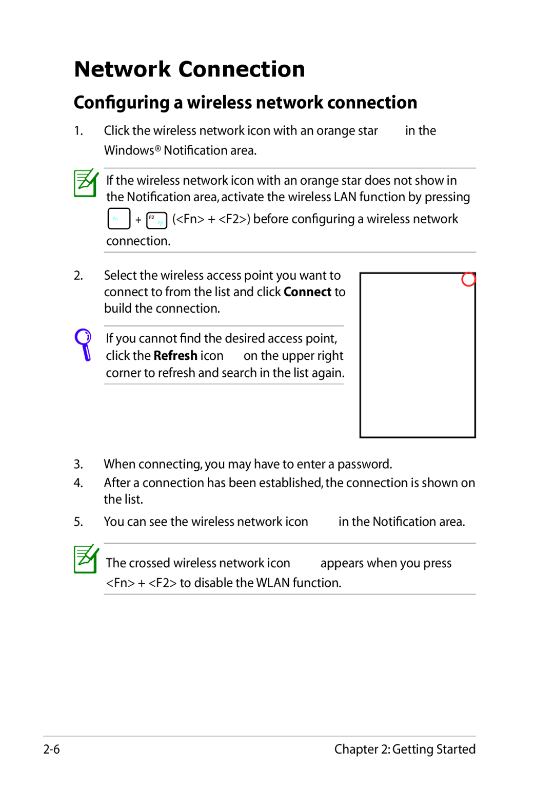 Asus 1225C-MU10-BK user manual Network Connection, Configuring a wireless network connection 