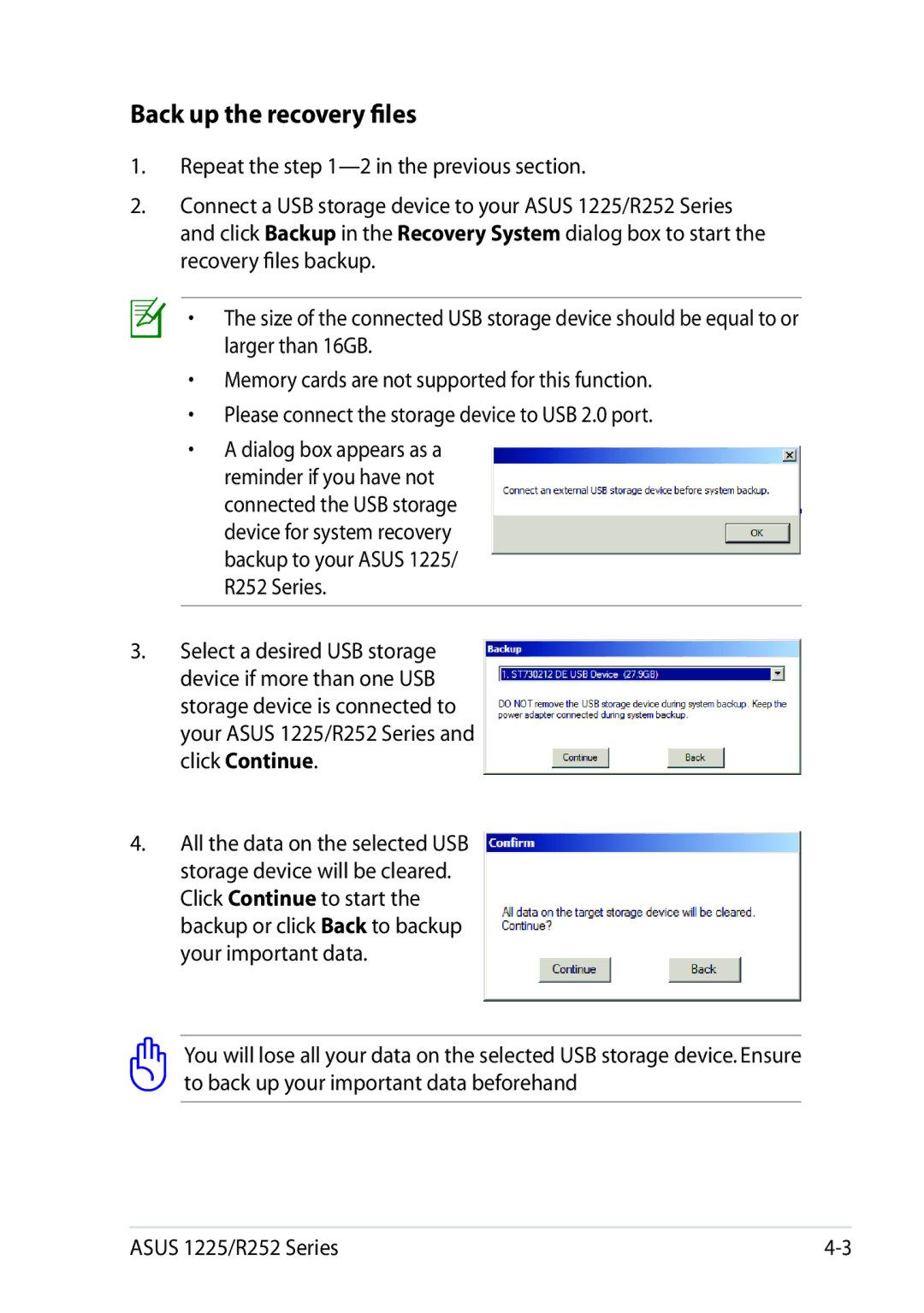 Asus 1225C-MU10-BK user manual Back up the recovery files 