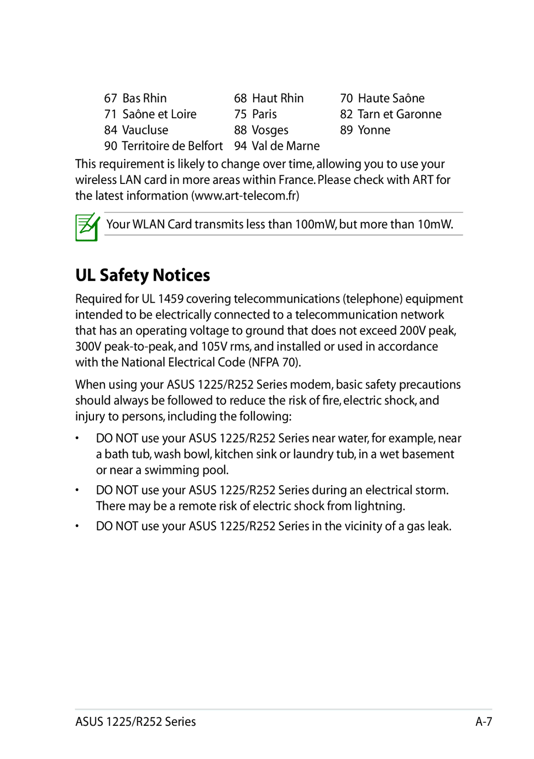 Asus 1225C-MU10-BK user manual UL Safety Notices 