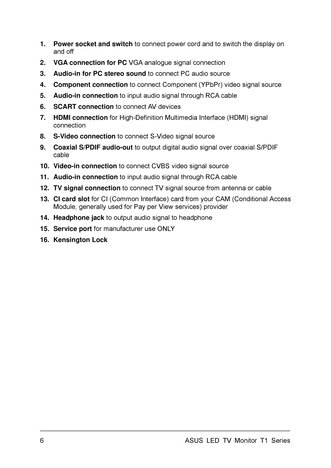 Asus 24T1EH, 27T1EH user manual Audio-in for PC stereo sound to connect PC audio source, Kensington Lock 