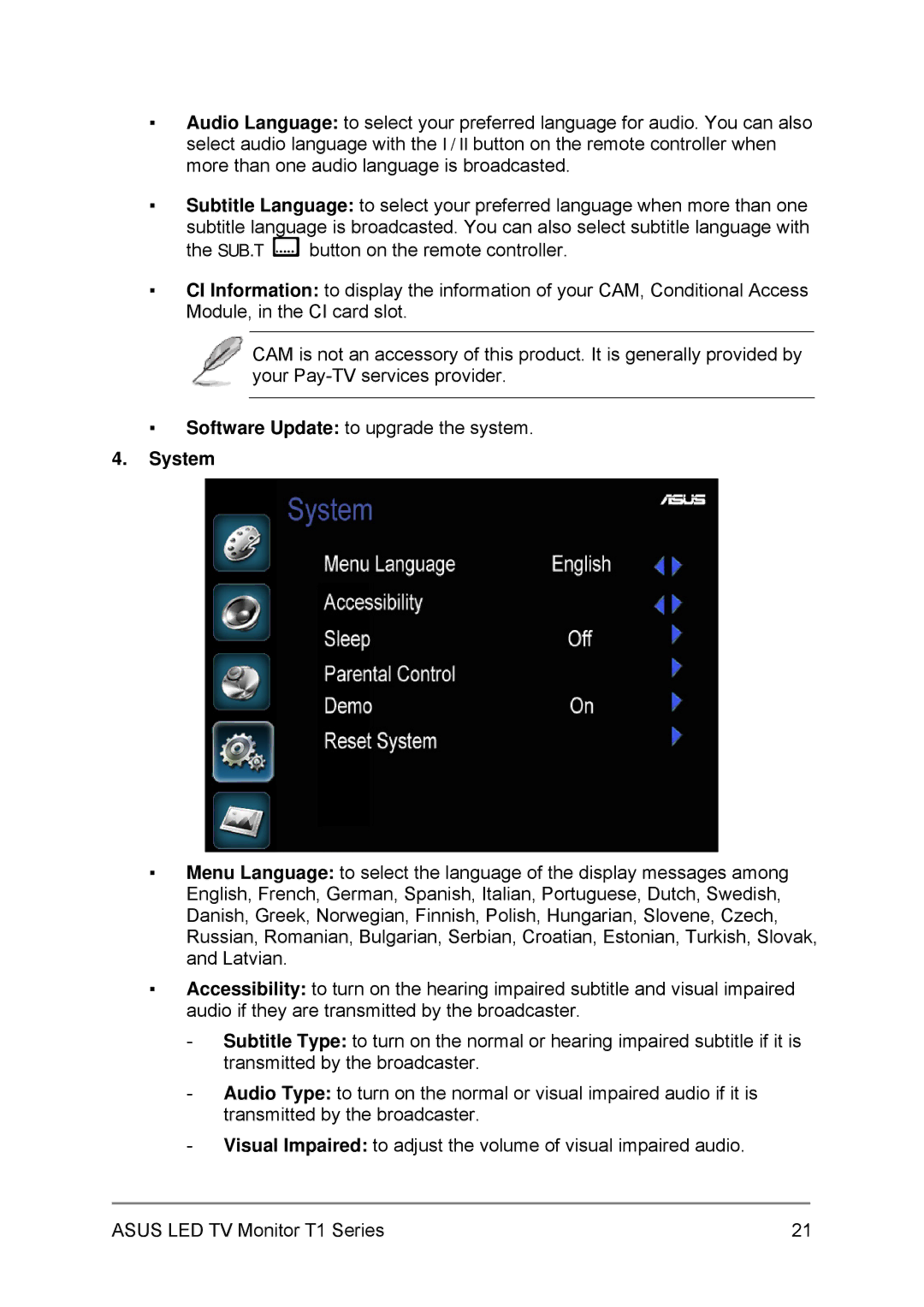 Asus 27T1EH, 24T1EH user manual System 