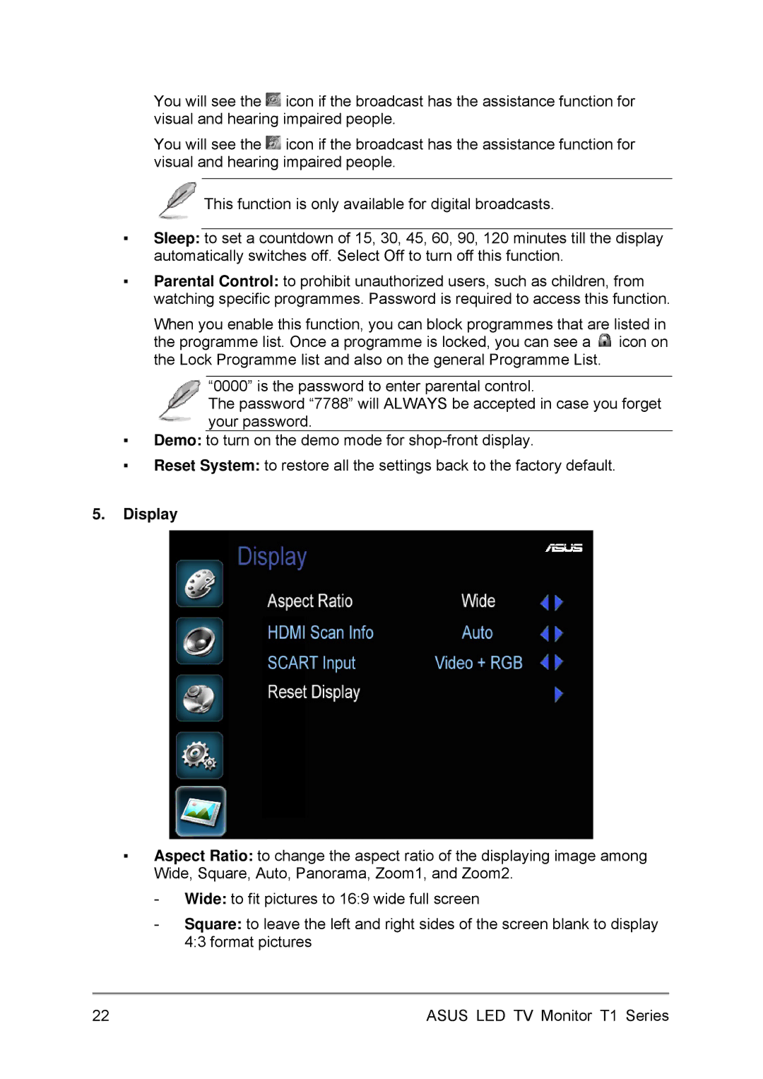 Asus 24T1EH, 27T1EH user manual Display 