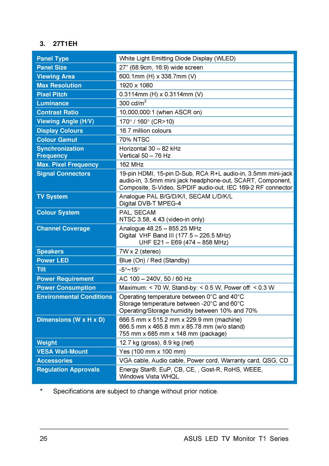 Asus 24T1EH user manual 27T1EH 