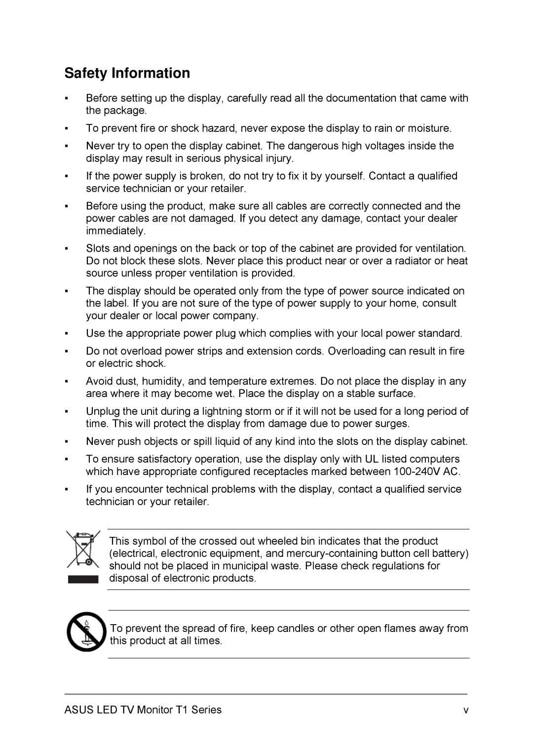 Asus 27T1EH, 24T1EH user manual Safety Information 