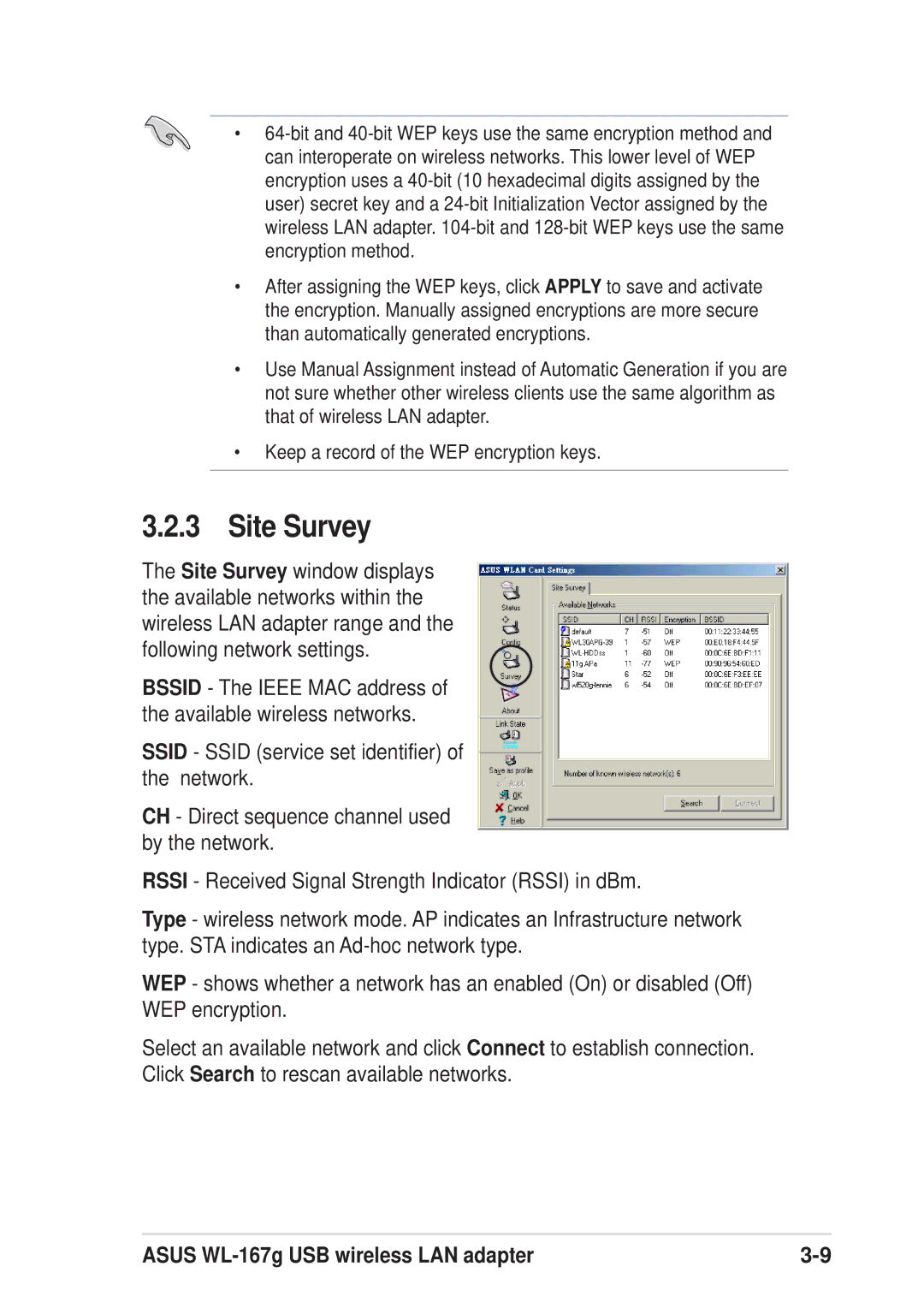 Asus 54Mbps manual Site Survey 