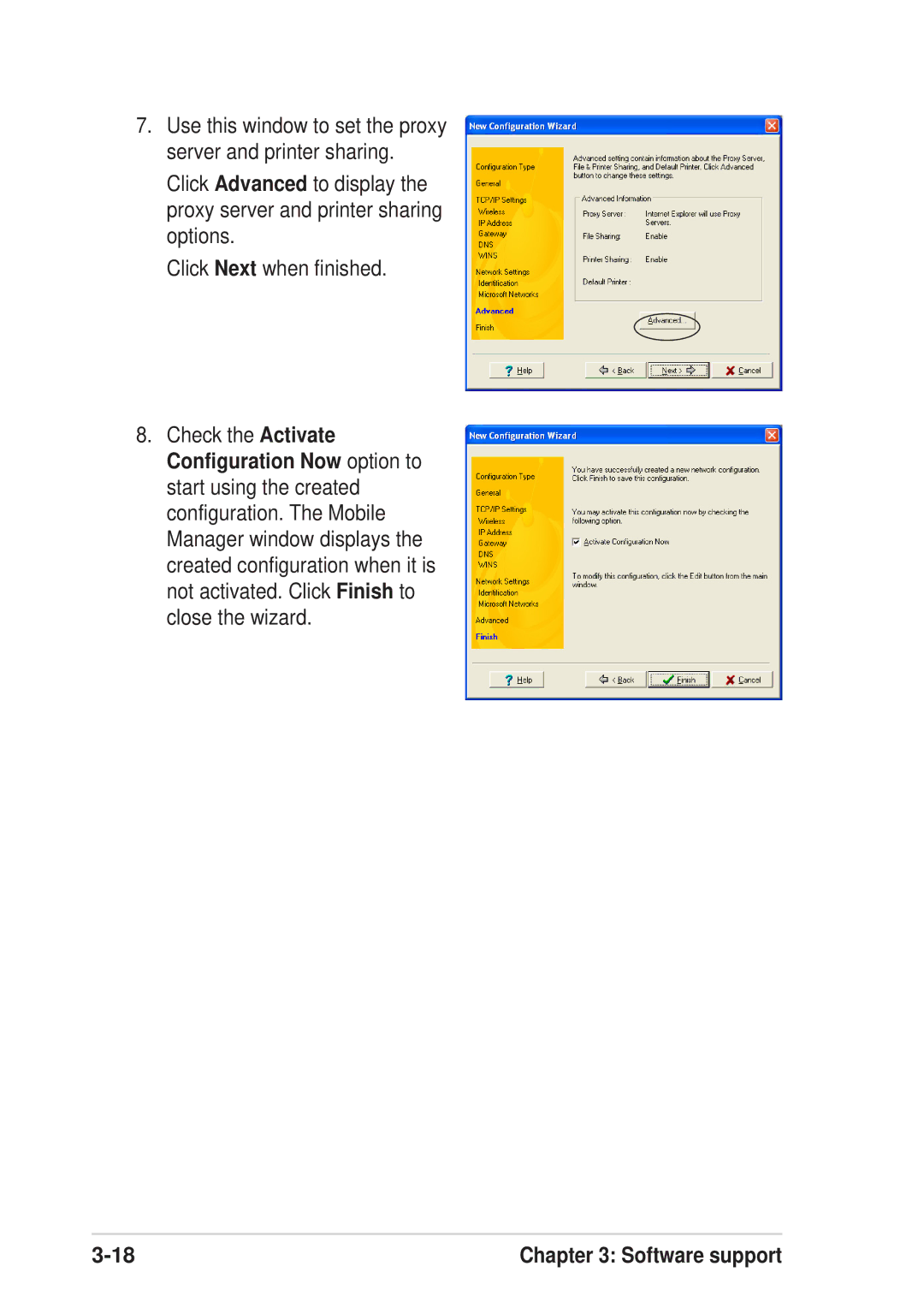 Asus 54Mbps manual Use this window to set the proxy server and printer sharing 