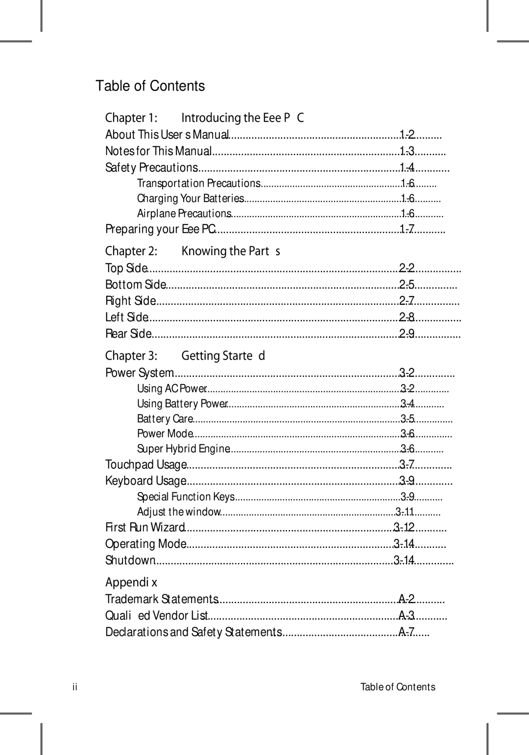 Asus 701SD manual Table of Contents 