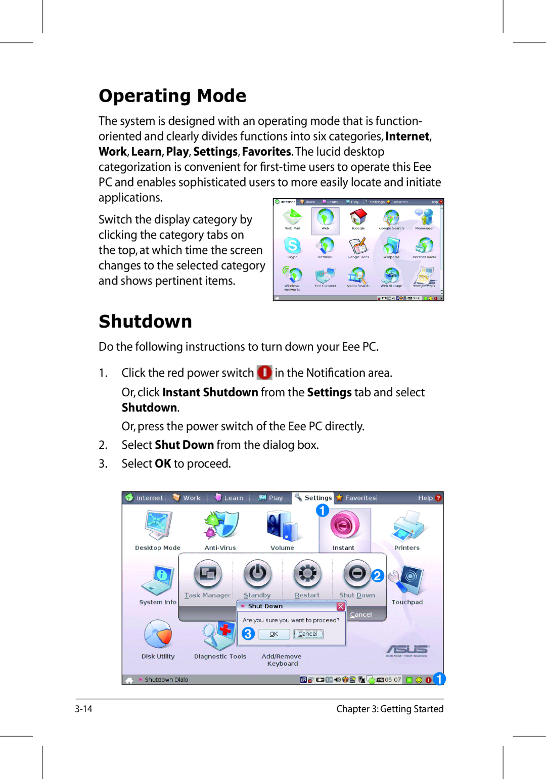 Asus 701SD manual Operating Mode, Shutdown 