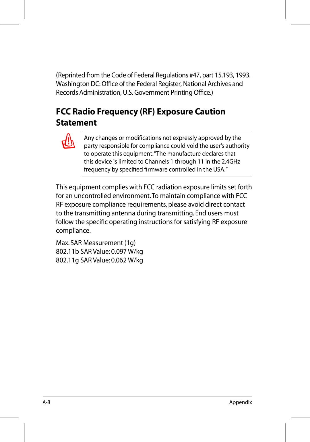 Asus 701SD manual FCC Radio Frequency RF Exposure Caution Statement 