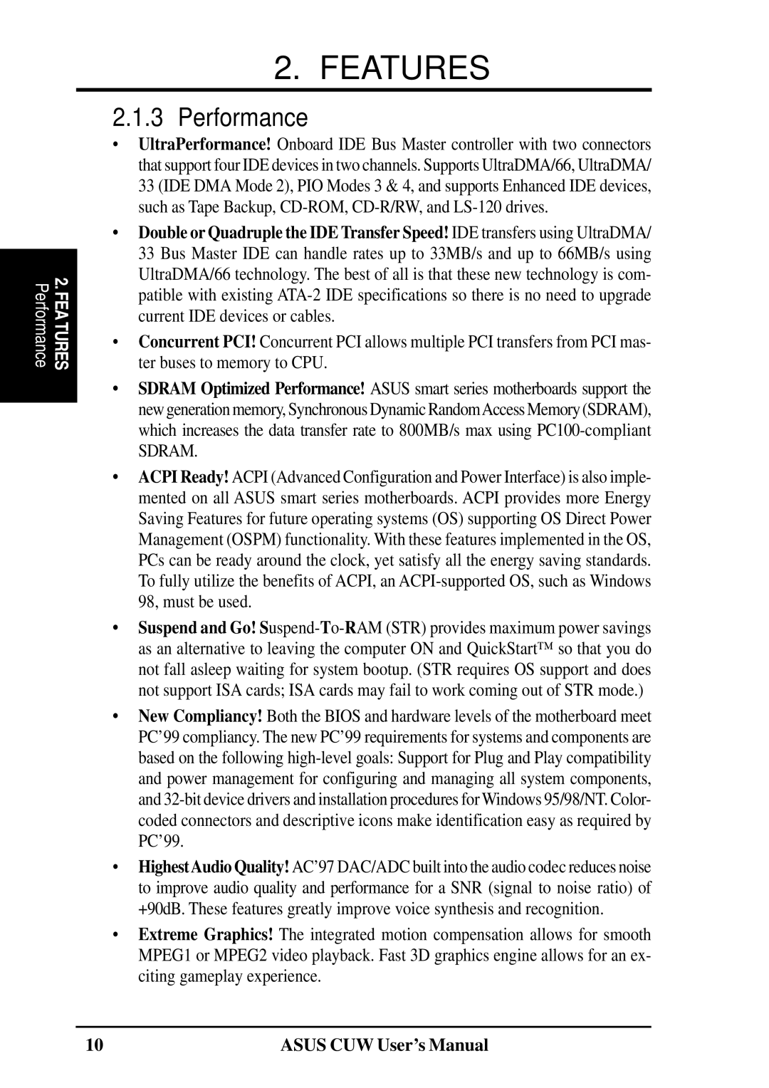 Asus 810 user manual Performance, Sdram 