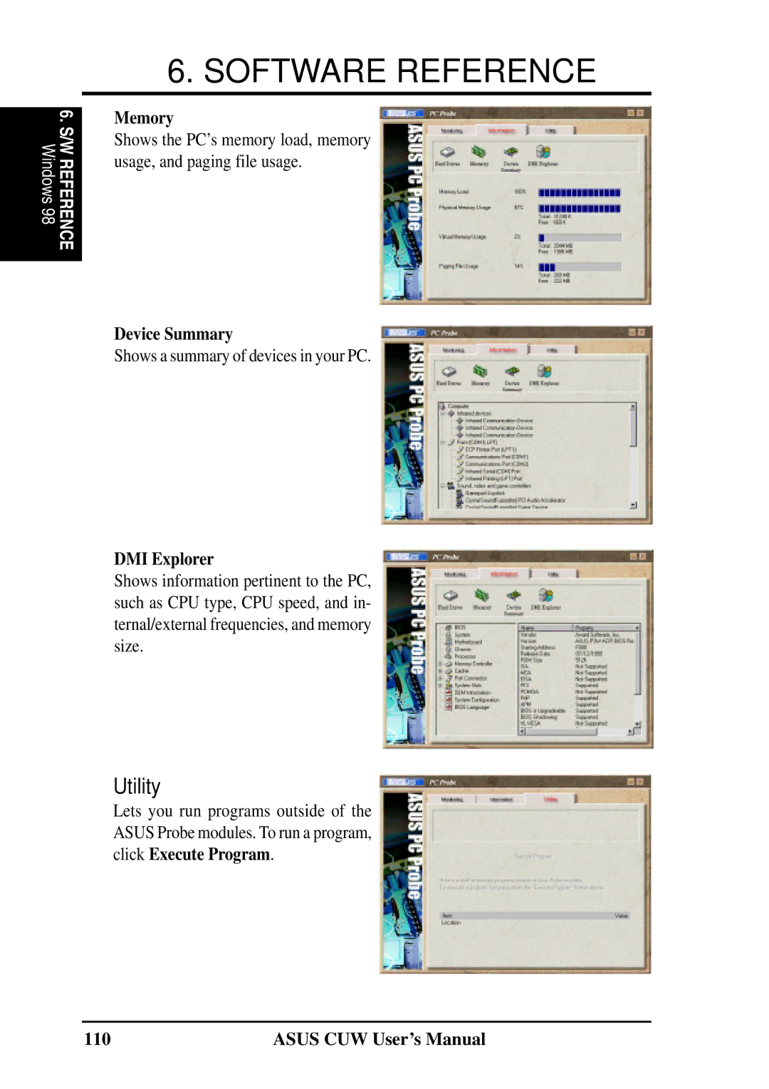 Asus 810 user manual Memory, Device Summary, DMI Explorer 