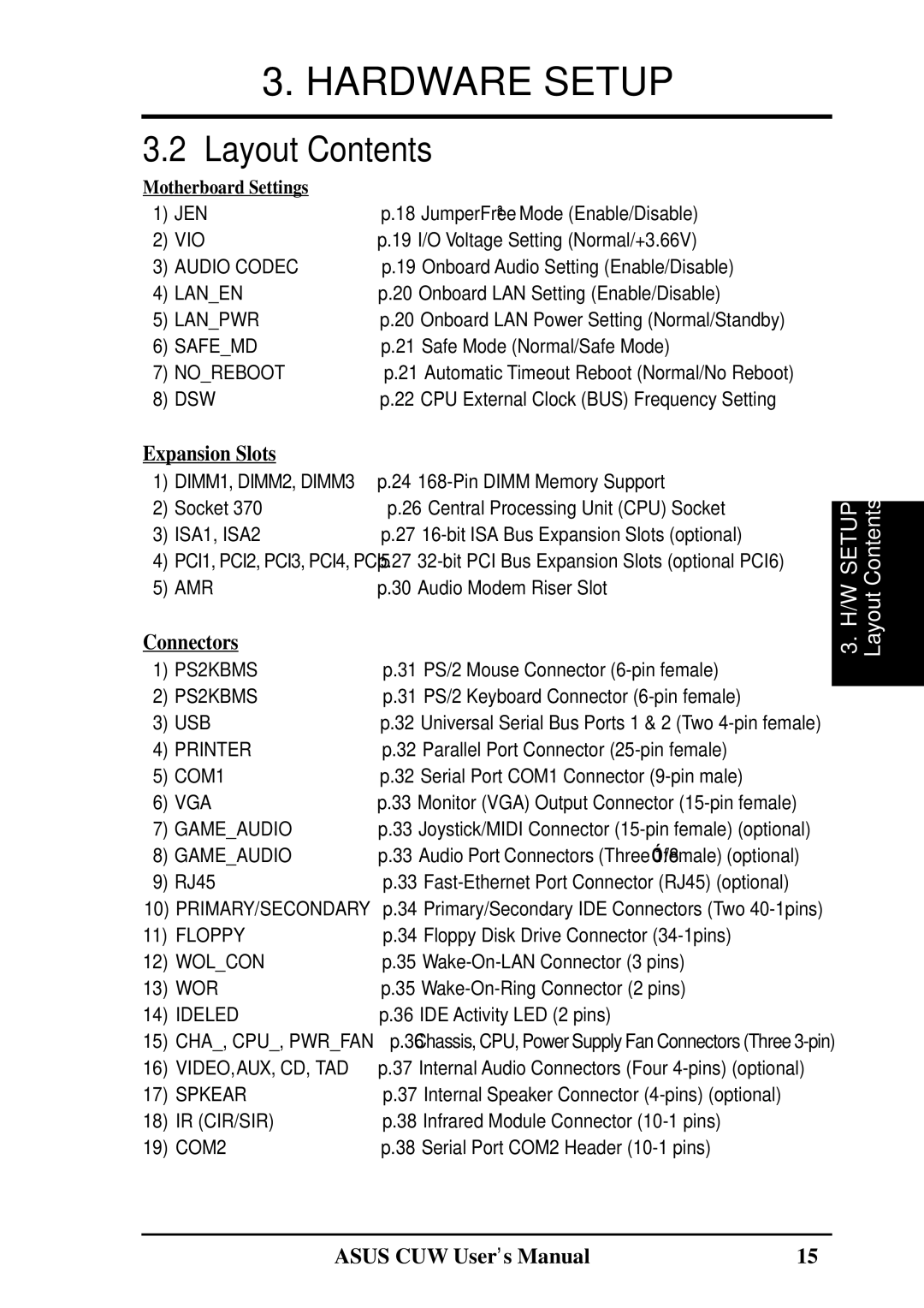 Asus 810 user manual Layout Contents 