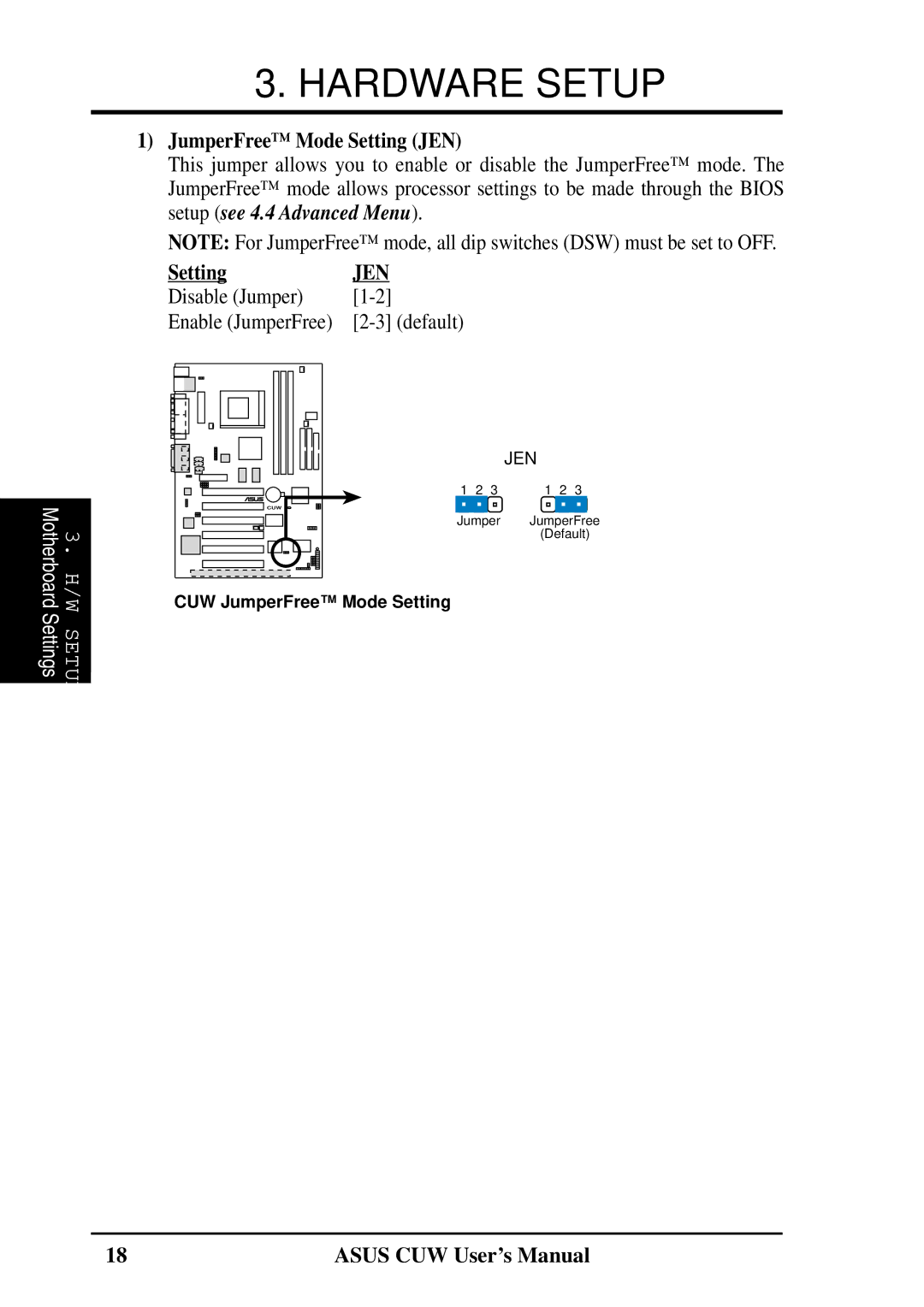 Asus 810 user manual JumperFree Mode Setting JEN 