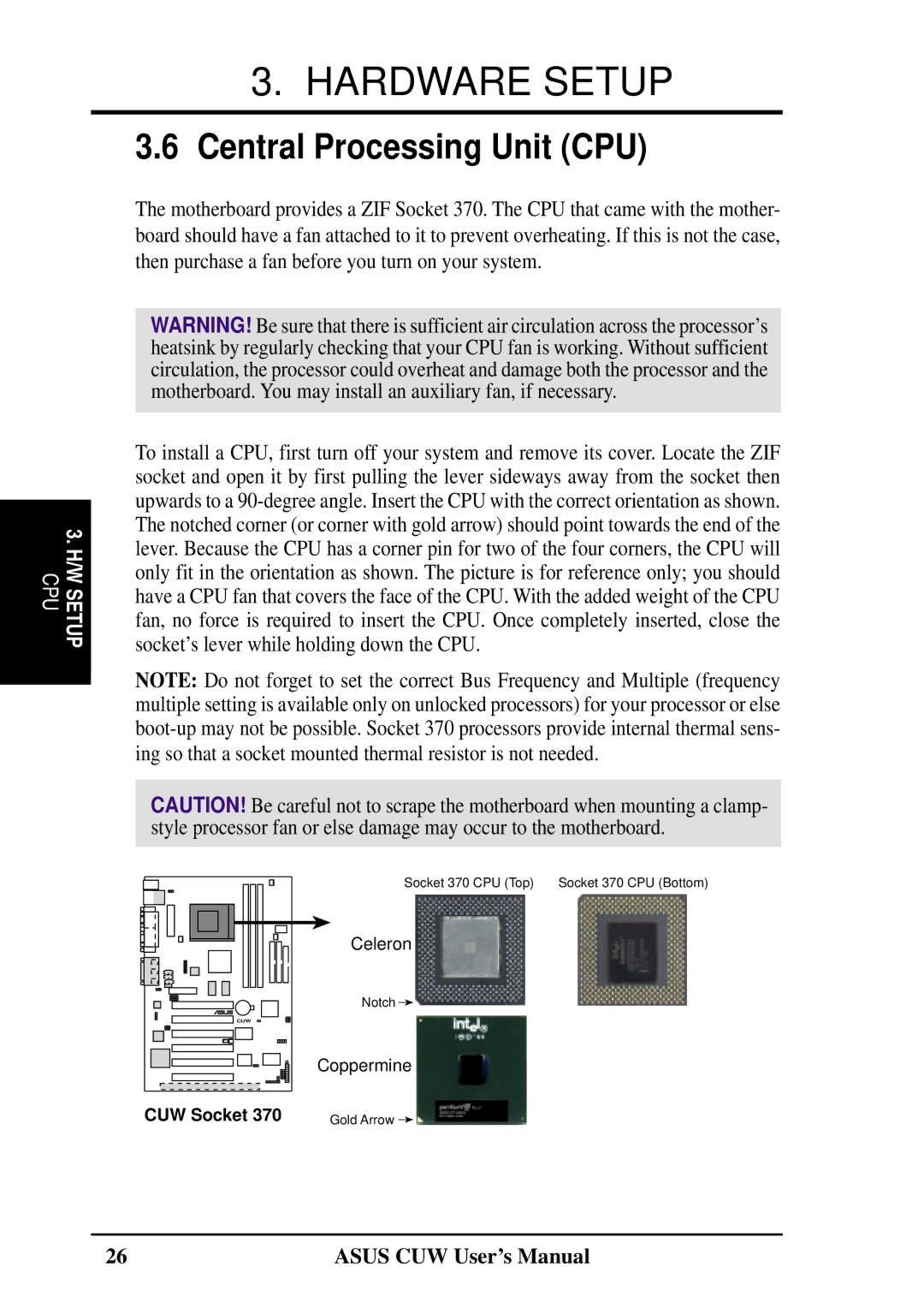 Asus 810 user manual Central Processing Unit CPU 