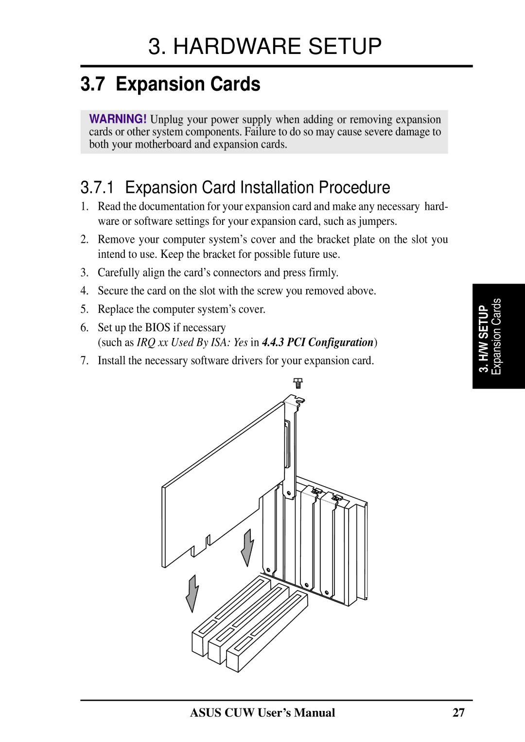 Asus 810 user manual Expansion Cards, Expansion Card Installation Procedure 