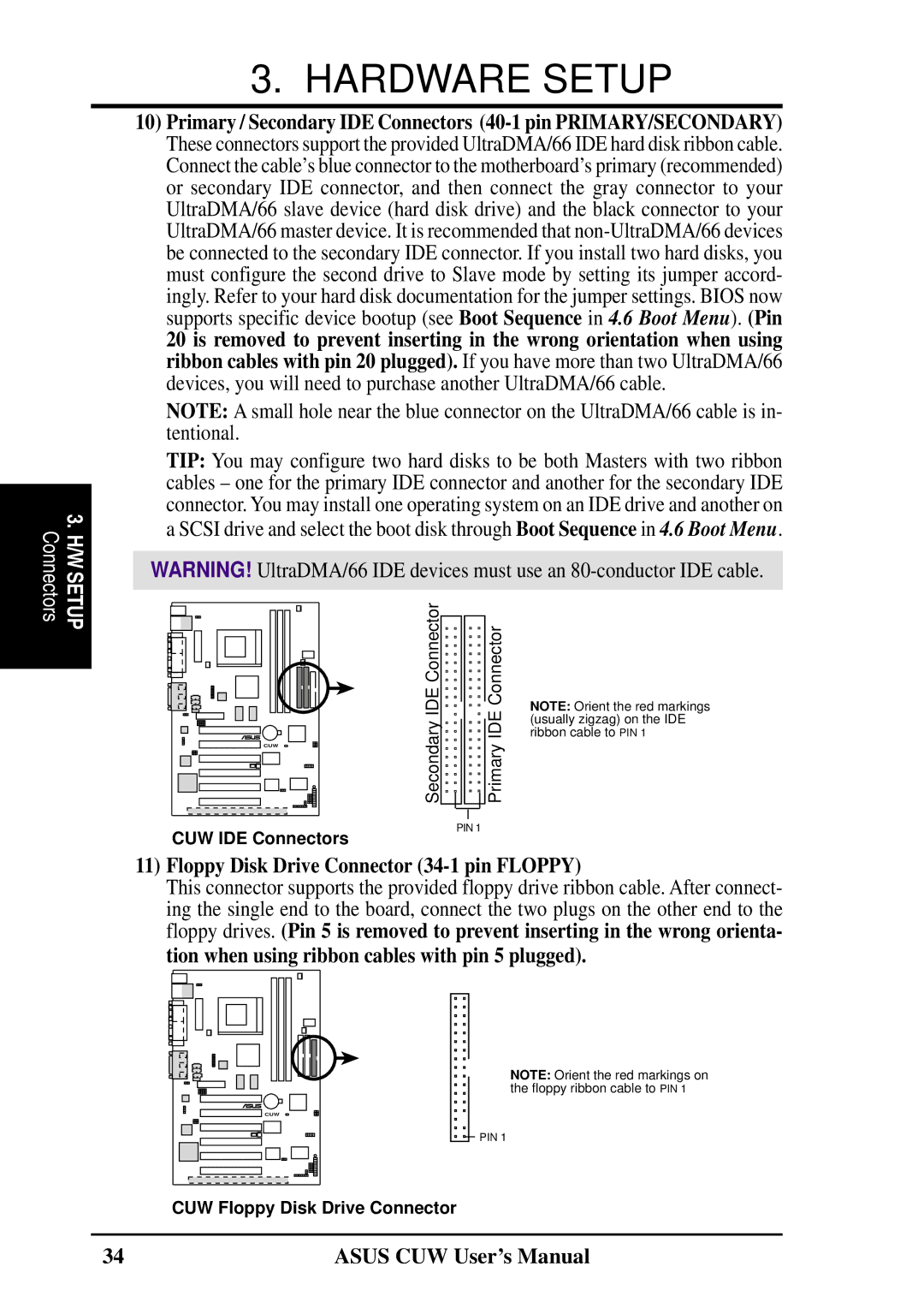 Asus 810 user manual Floppy Disk Drive Connector 34-1 pin Floppy 