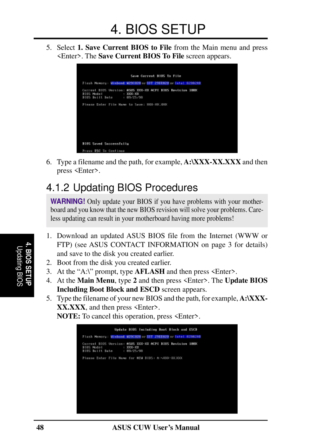 Asus 810 user manual Updating Bios Procedures 