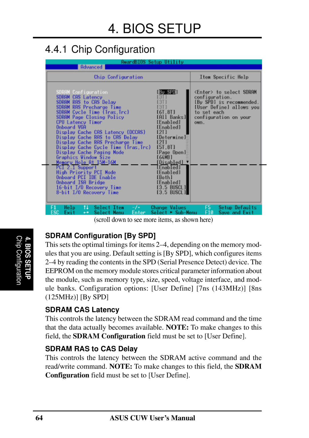 Asus 810 user manual Chip Configuration, Sdram Configuration By SPD, Sdram CAS Latency, Sdram RAS to CAS Delay 