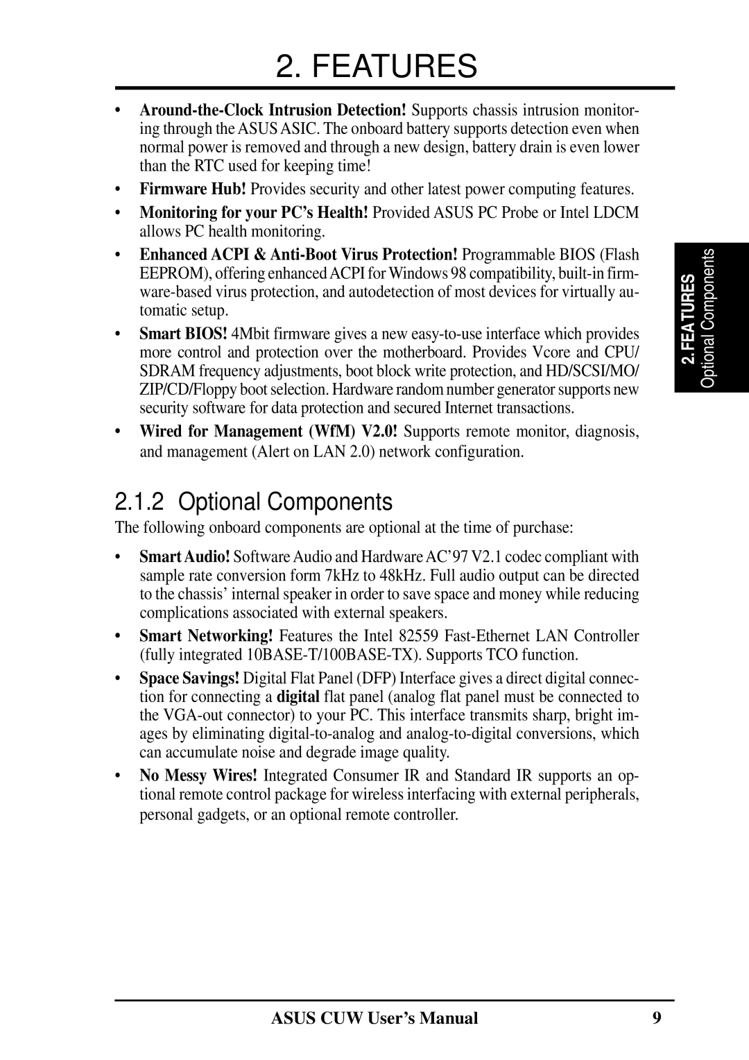 Asus 810 user manual Optional Components 