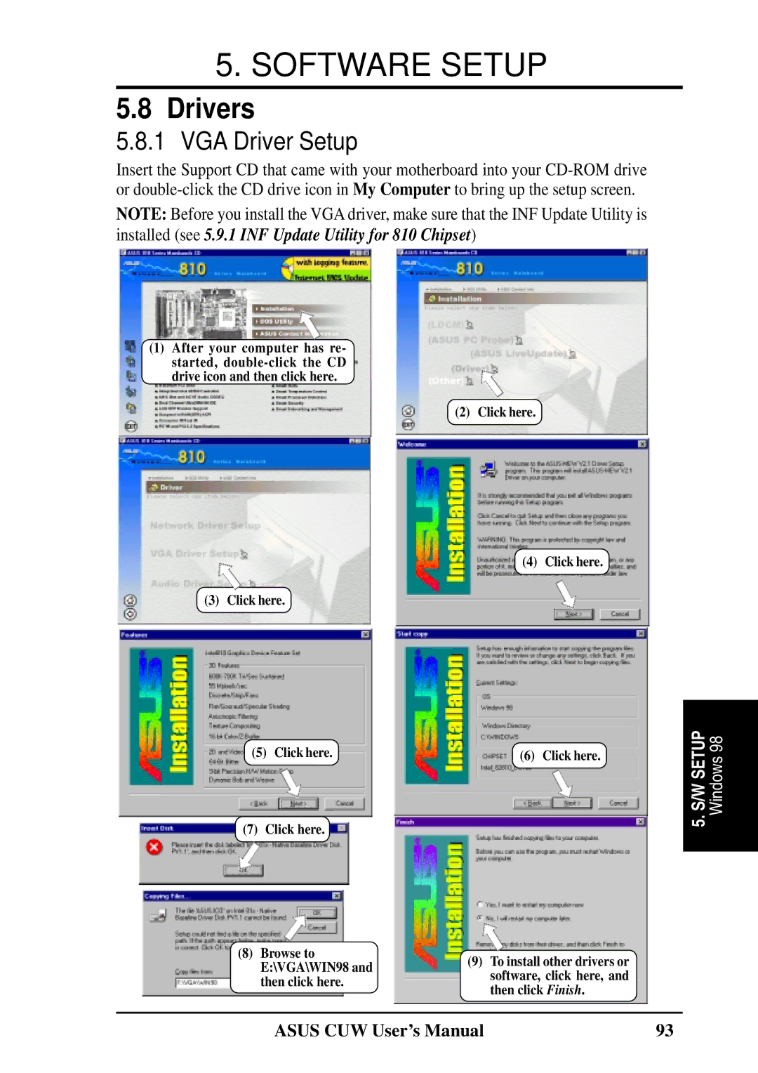 Asus 810 user manual Drivers, VGA Driver Setup 