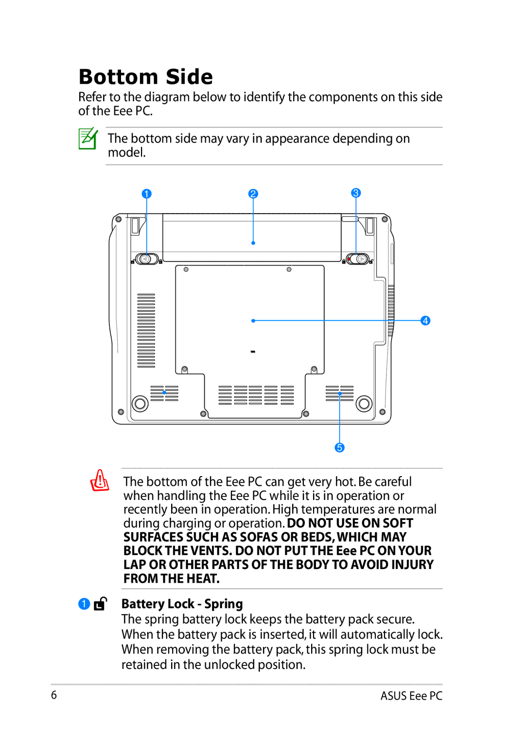 Asus 900AX user manual Bottom Side 