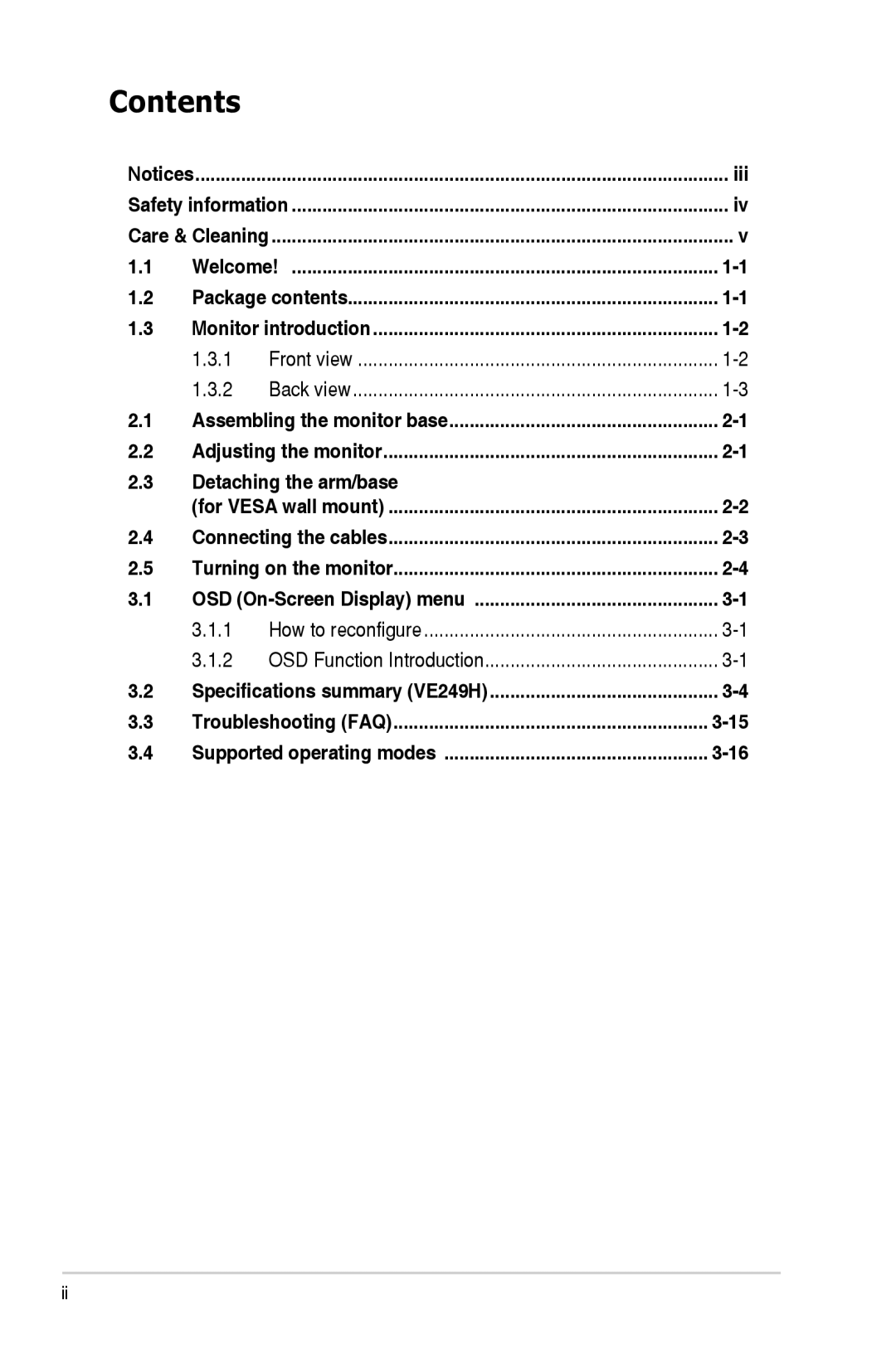 Asus 90LMC3101Q01041C manual Contents 