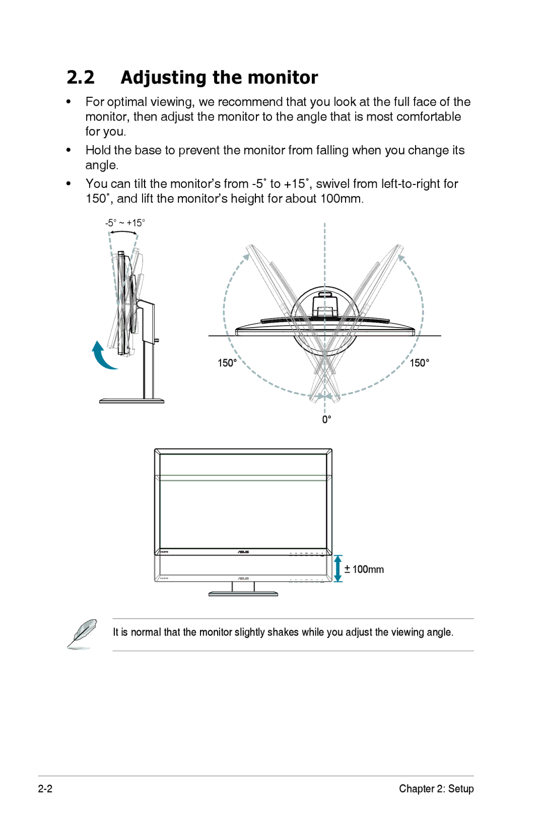 Asus 90LME6001T510N1C, VG278HE, VG278 Series manual Adjusting the monitor 