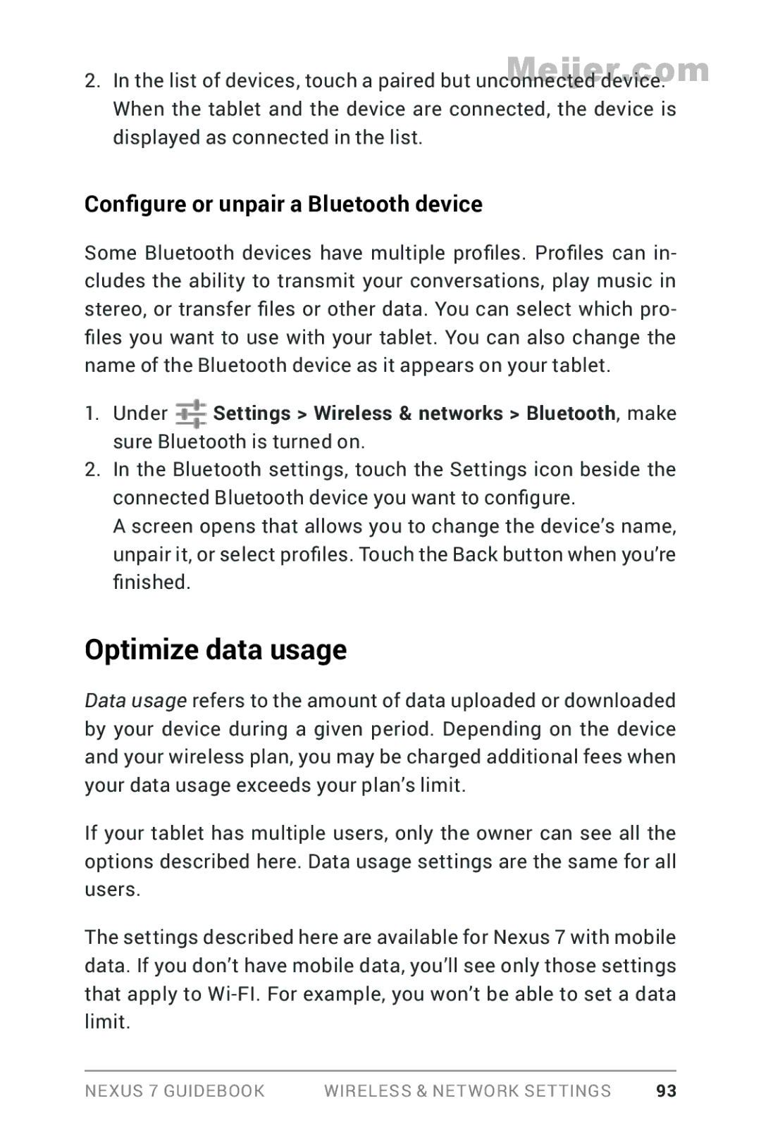 Asus 90NK0081-M00020, 1B32-4G manual Optimize data usage, Configure or unpair a Bluetooth device 