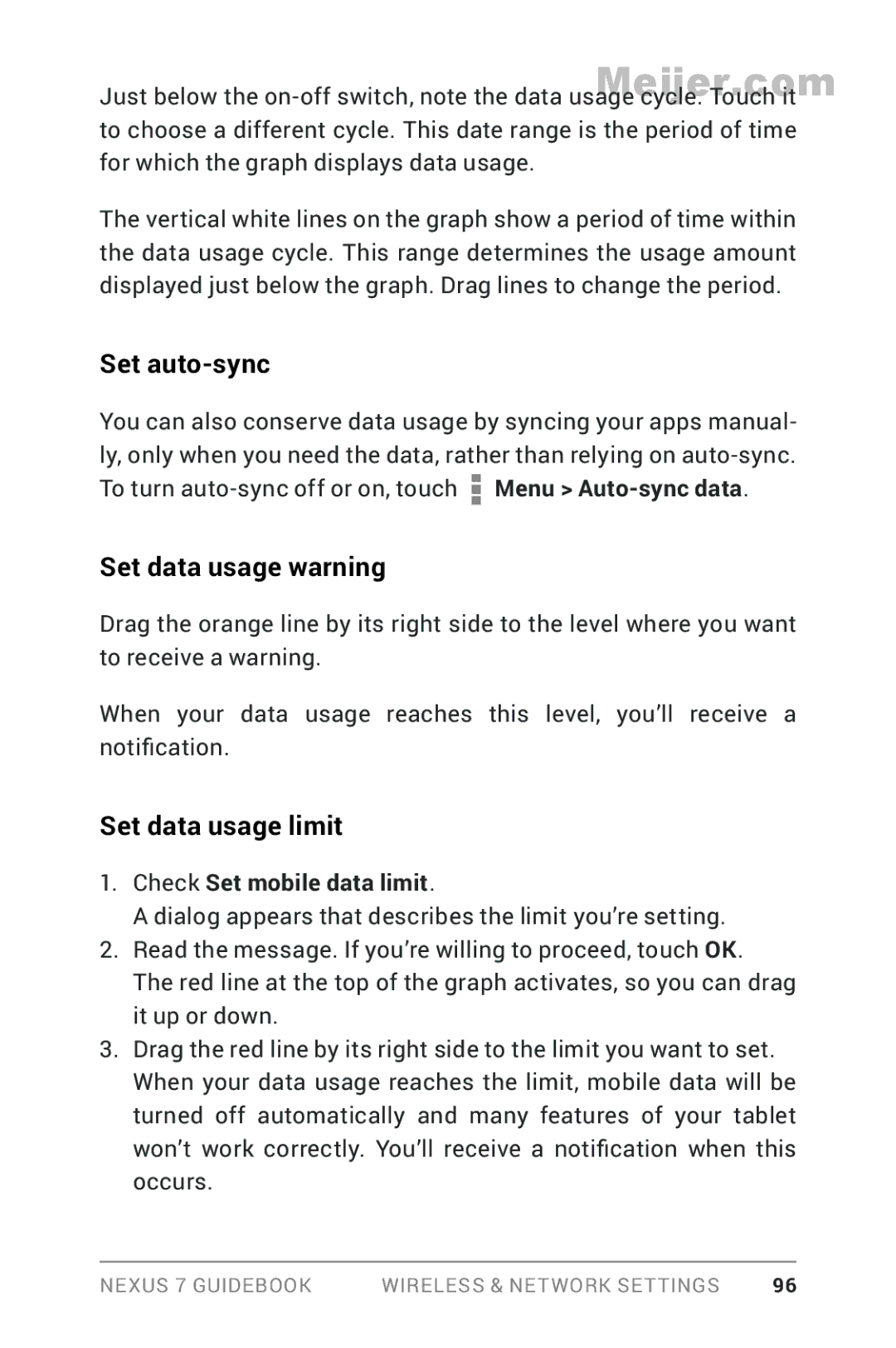 Asus 1B32-4G, 90NK0081-M00020 Set auto-sync, Set data usage warning, Set data usage limit, Check Set mobile data limit 