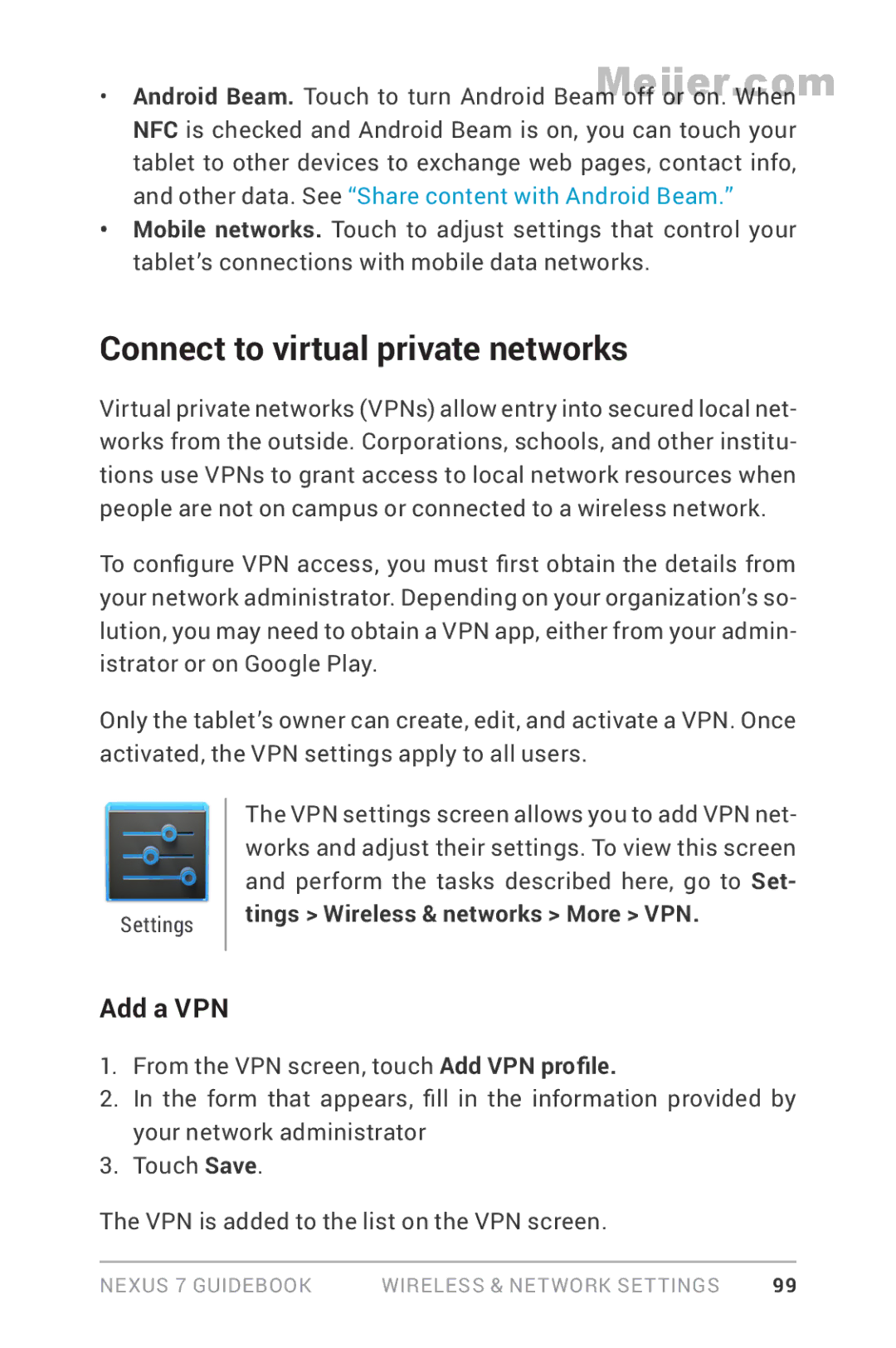 Asus 90NK0081-M00020, 1B32-4G manual Connect to virtual private networks, Add a VPN 