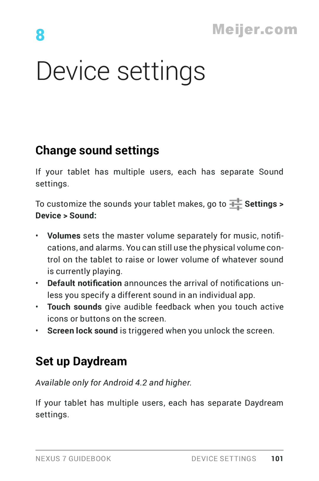 Asus 90NK0081-M00020, 1B32-4G Change sound settings, Set up Daydream, To customize the sounds your tablet makes, go to 