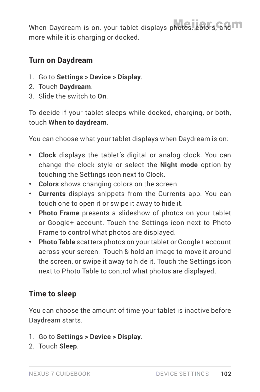 Asus 1B32-4G, 90NK0081-M00020 manual Turn on Daydream, Time to sleep, Go to Settings Device Display Touch Daydream 