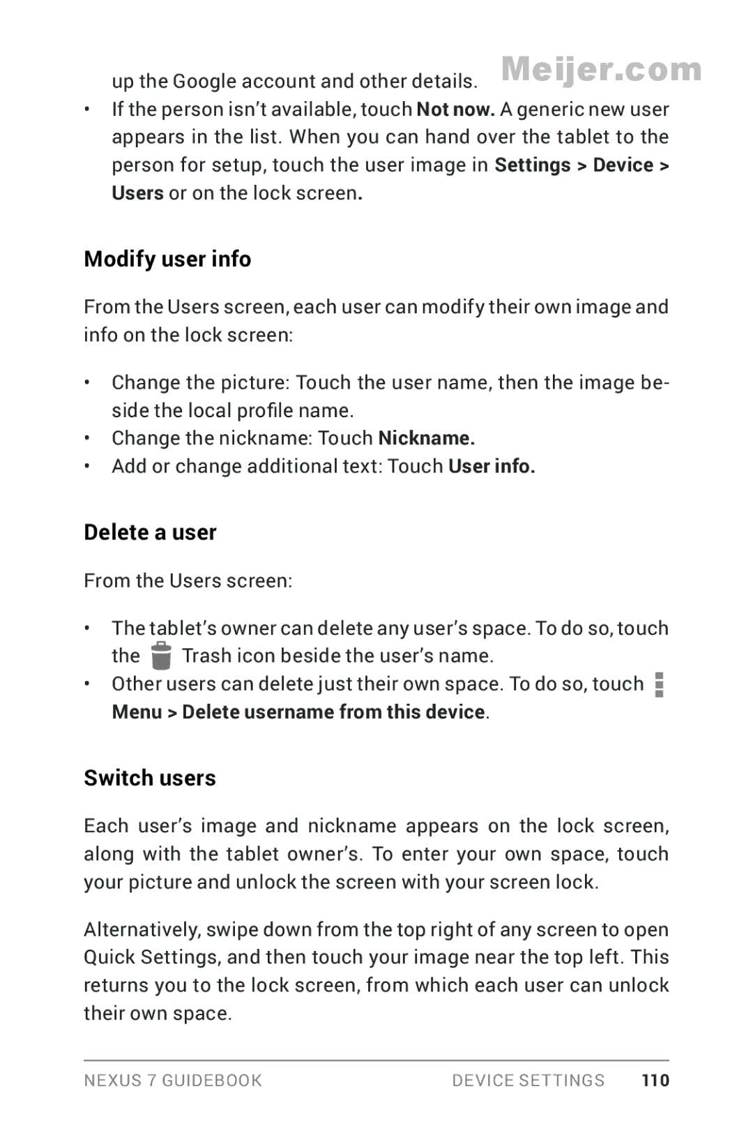 Asus 1B32-4G, 90NK0081-M00020 manual Modify user info, Delete a user, Switch users 