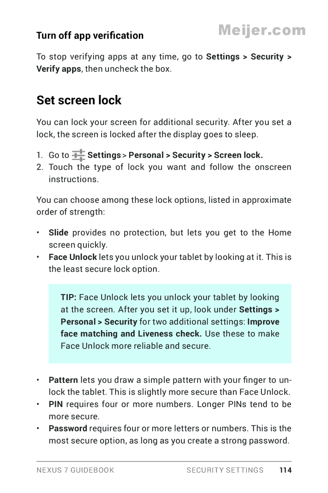 Asus 1B32-4G, 90NK0081-M00020 manual Set screen lock, Turn off app verification 