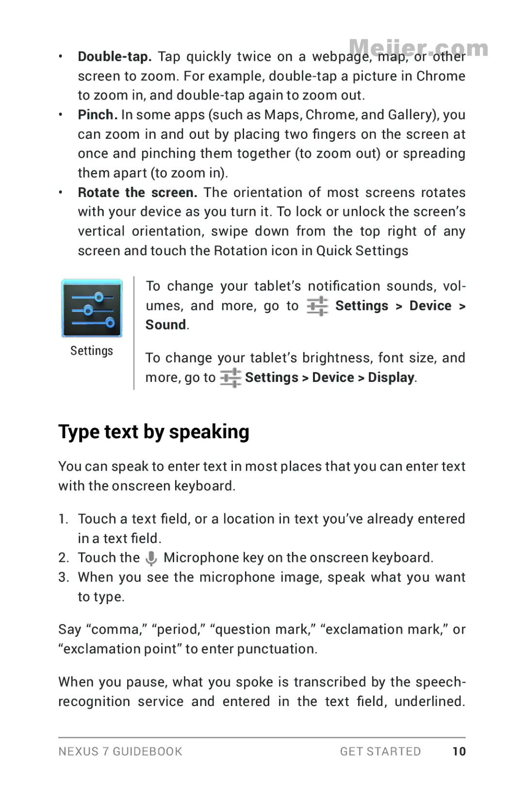 Asus 1B32-4G manual Type text by speaking, Umes, and more, go to Settings Device Sound, More, go to Settings Device Display 