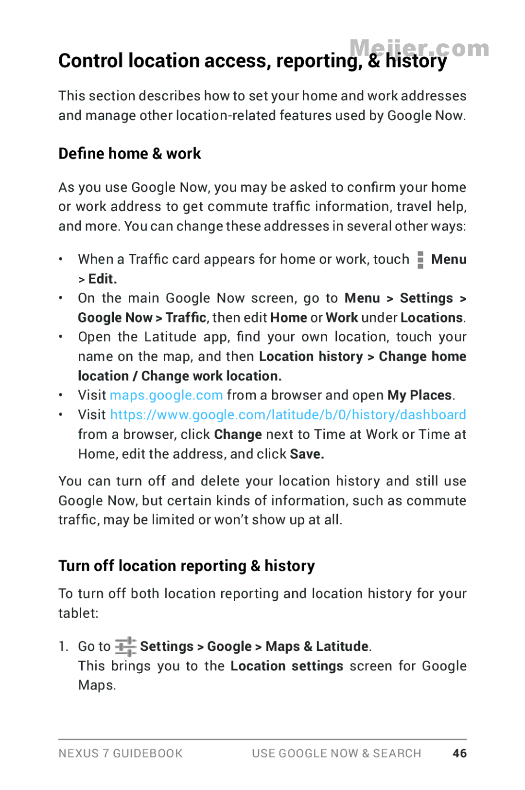 Asus 1B32-4G Control location access, reporting, & history, Define home & work, Turn off location reporting & history 