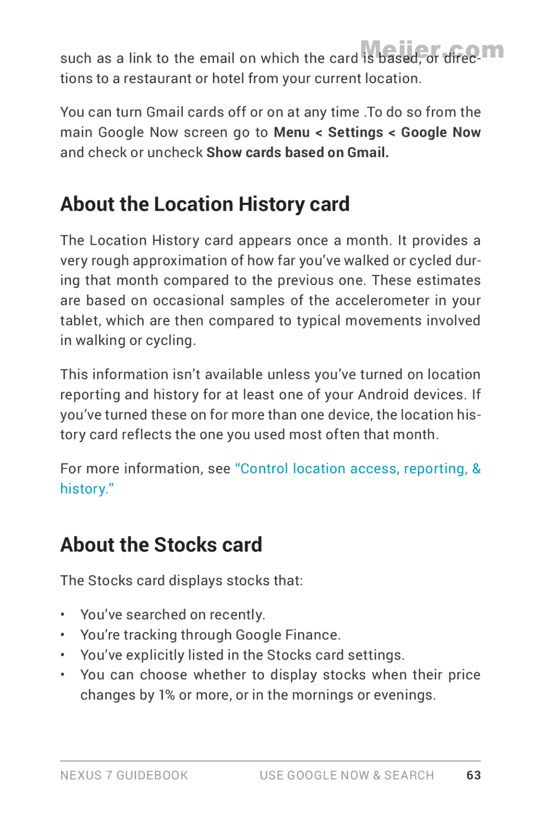 Asus 90NK0081-M00020, 1B32-4G manual About the Location History card, About the Stocks card 