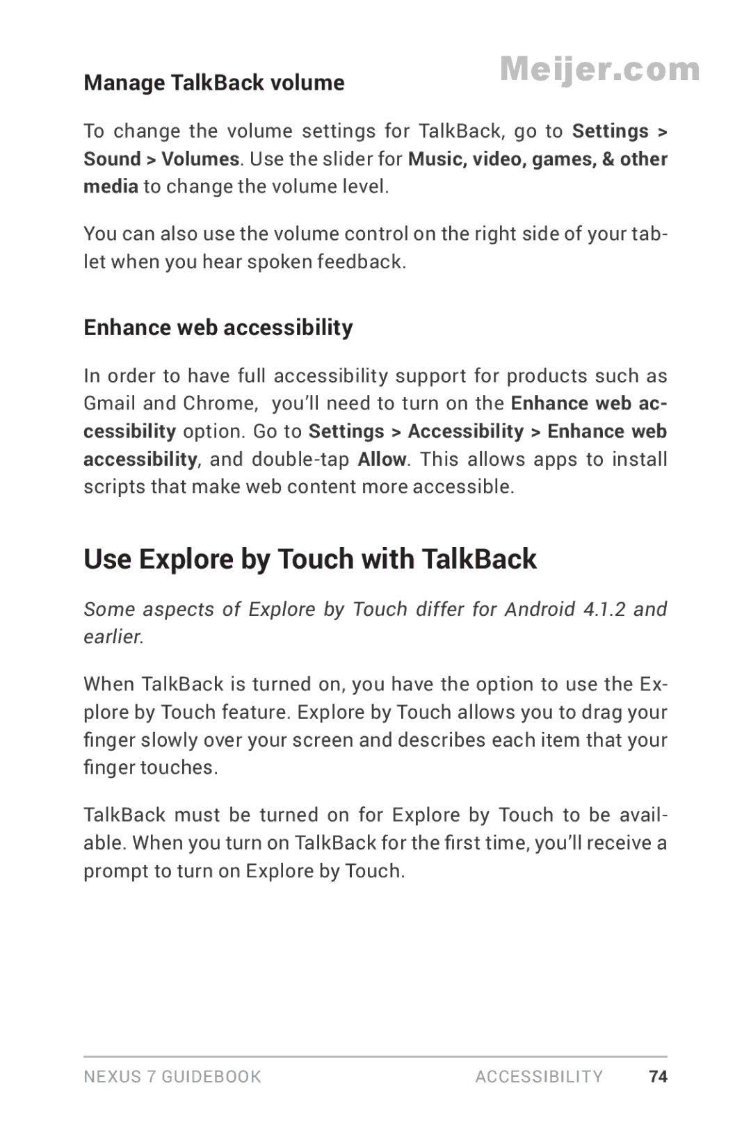 Asus 1B32-4G, 90NK0081-M00020 manual Use Explore by Touch with TalkBack, Manage TalkBack volume, Enhance web accessibility 