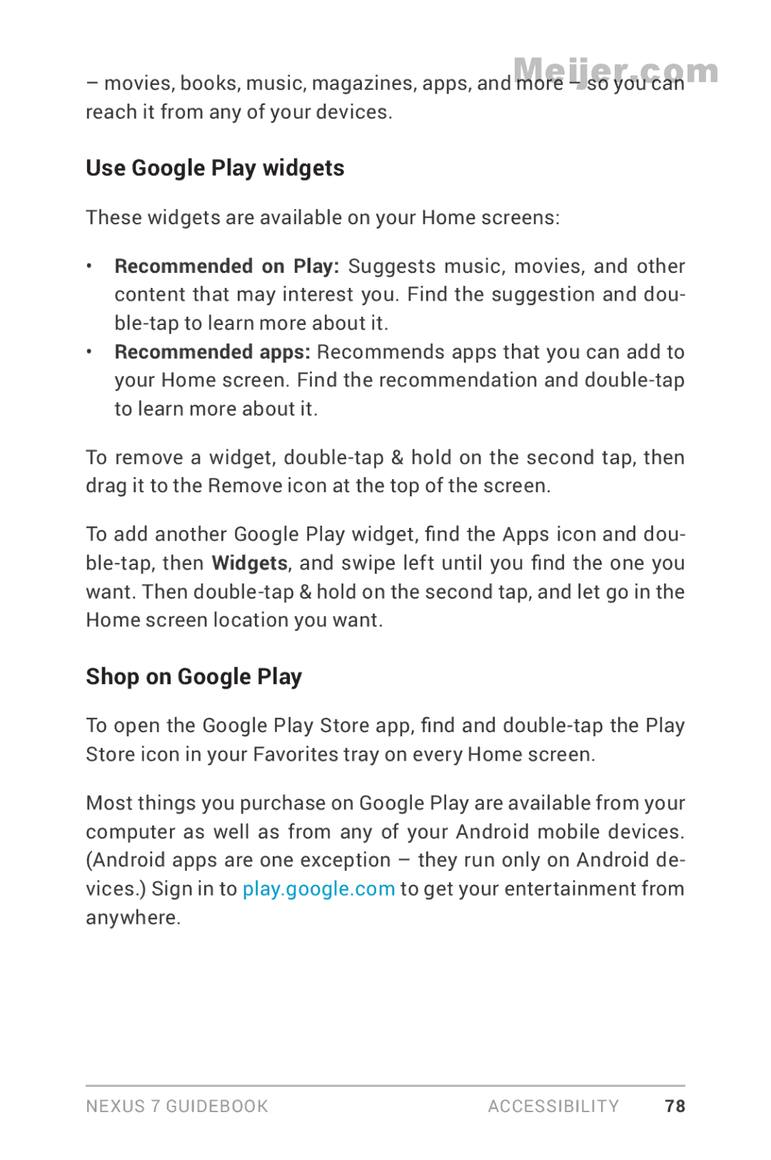 Asus 1B32-4G, 90NK0081-M00020 manual Use Google Play widgets 