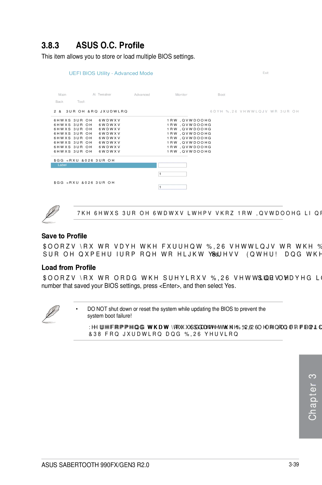 Asus SABERTOOTH 990FX/GEN3 R2, 990FX R20, SABERTOOTH990FXGEN3 manual Asus O.C. Profile, Save to Profile, Load from Profile 