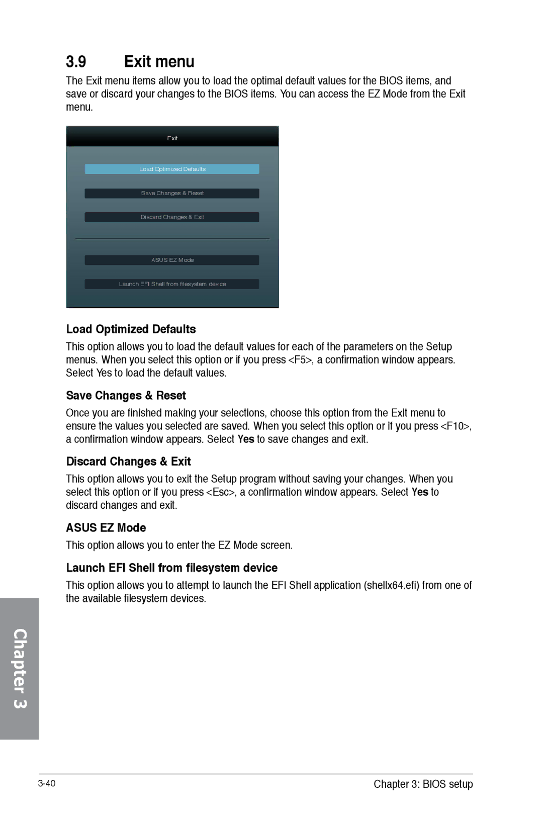 Asus SABERTOOTH990FXGEN3, 990FX R20, SABERTOOTH 990FX/GEN3 R2 manual Exit menu 