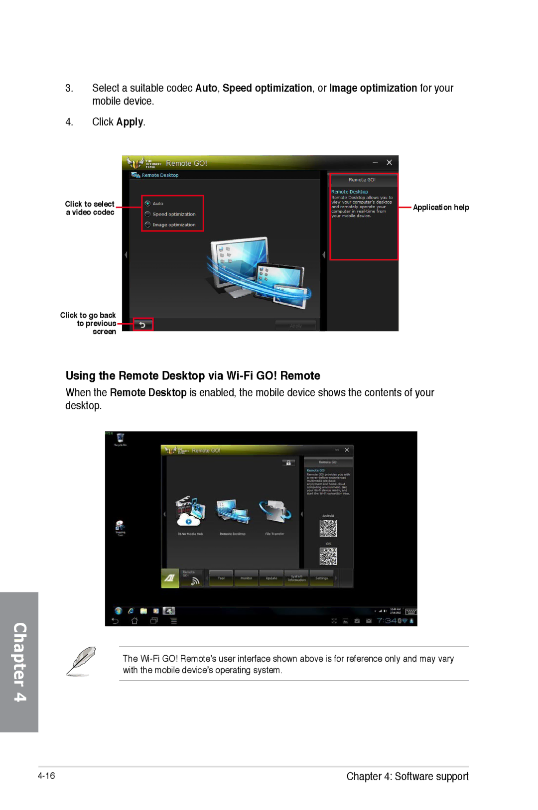 Asus SABERTOOTH990FXGEN3, 990FX R20, SABERTOOTH 990FX/GEN3 R2 manual Using the Remote Desktop via Wi-Fi GO! Remote 