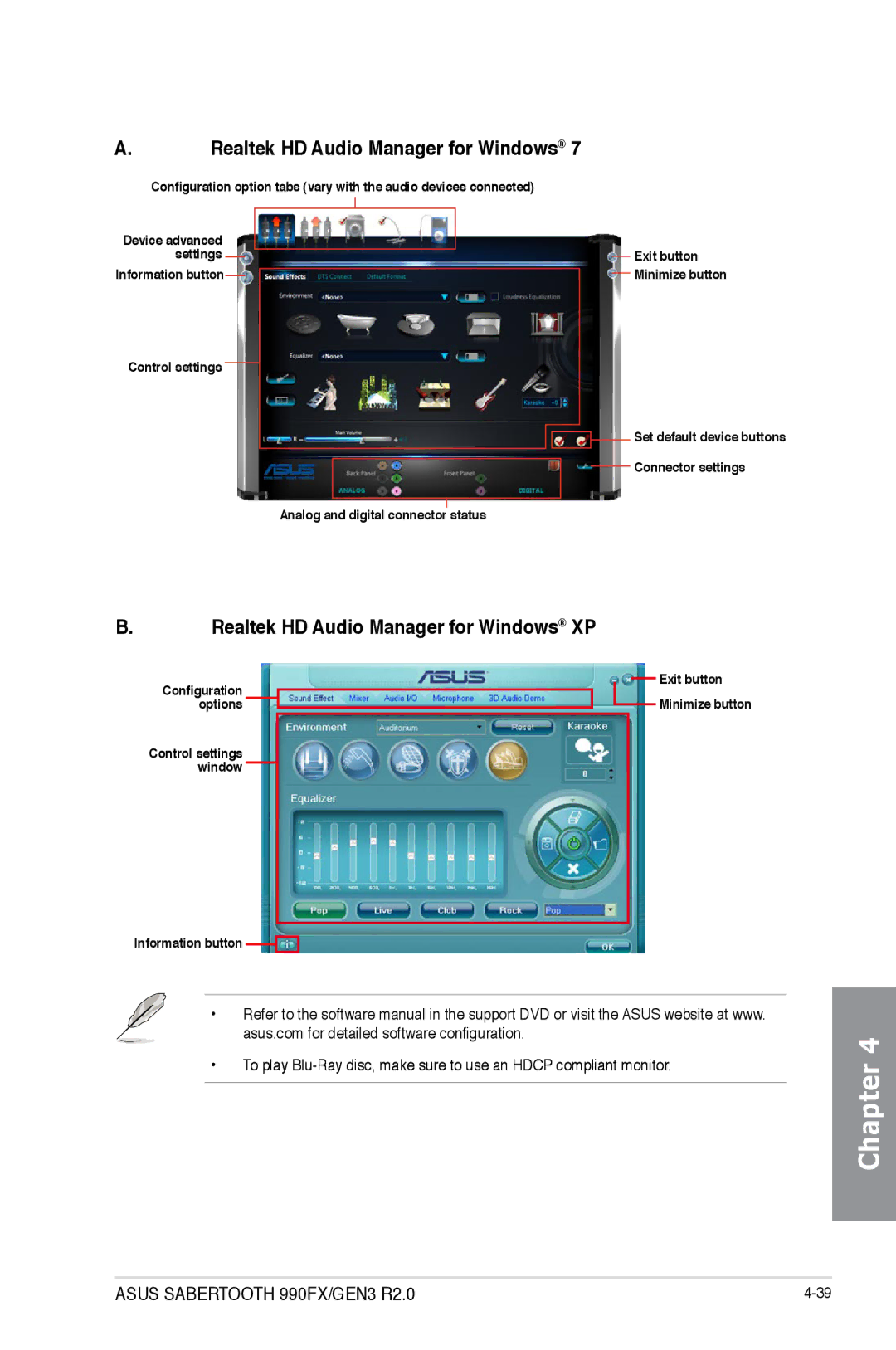 Asus SABERTOOTH 990FX/GEN3 R2, 990FX R20, SABERTOOTH990FXGEN3 manual Realtek HD Audio Manager for Windows XP 