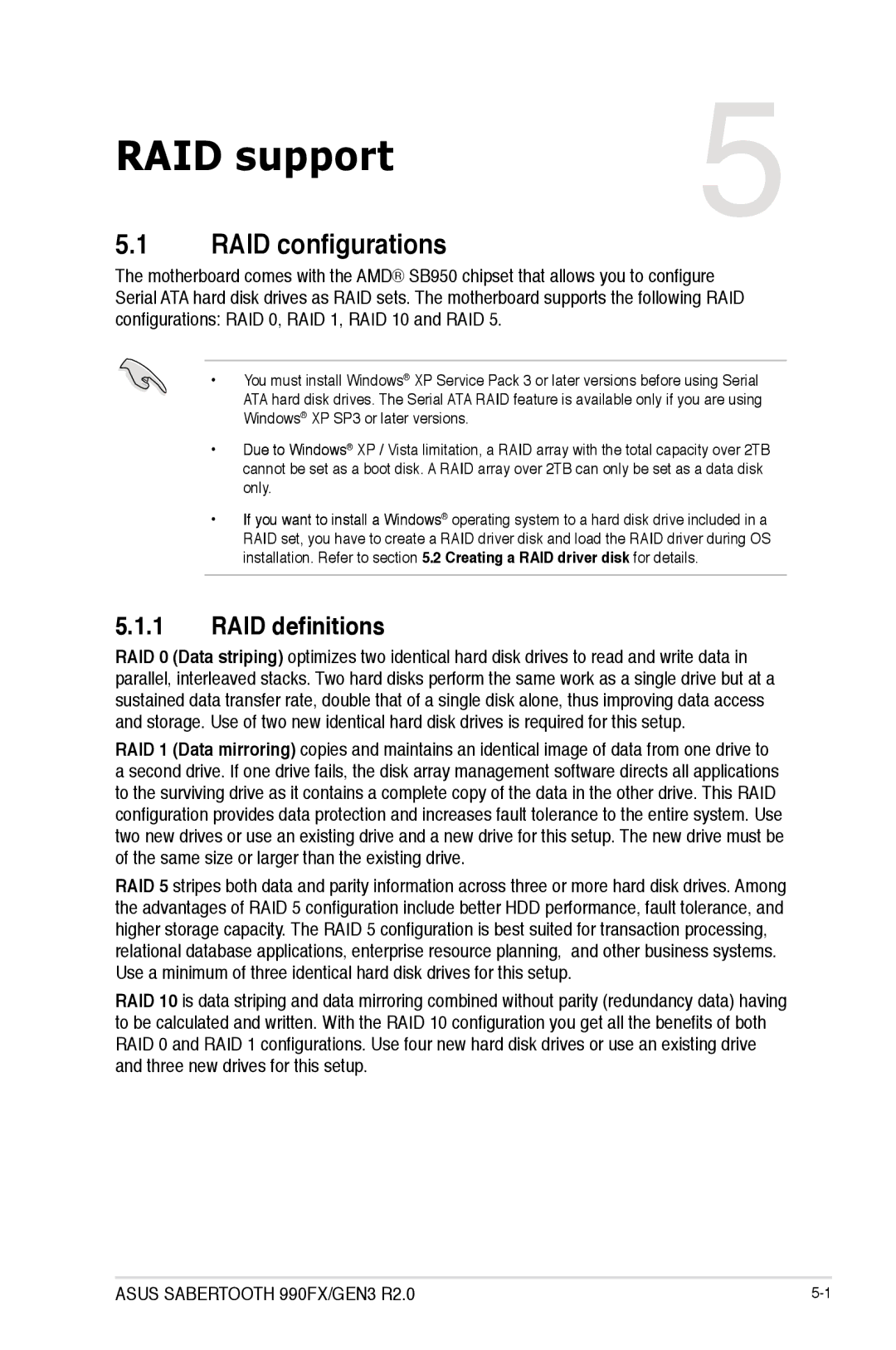 Asus 990FXGEN3, 990FX R20 manual RAID configurations, RAID definitions, Same size or larger than the existing drive 