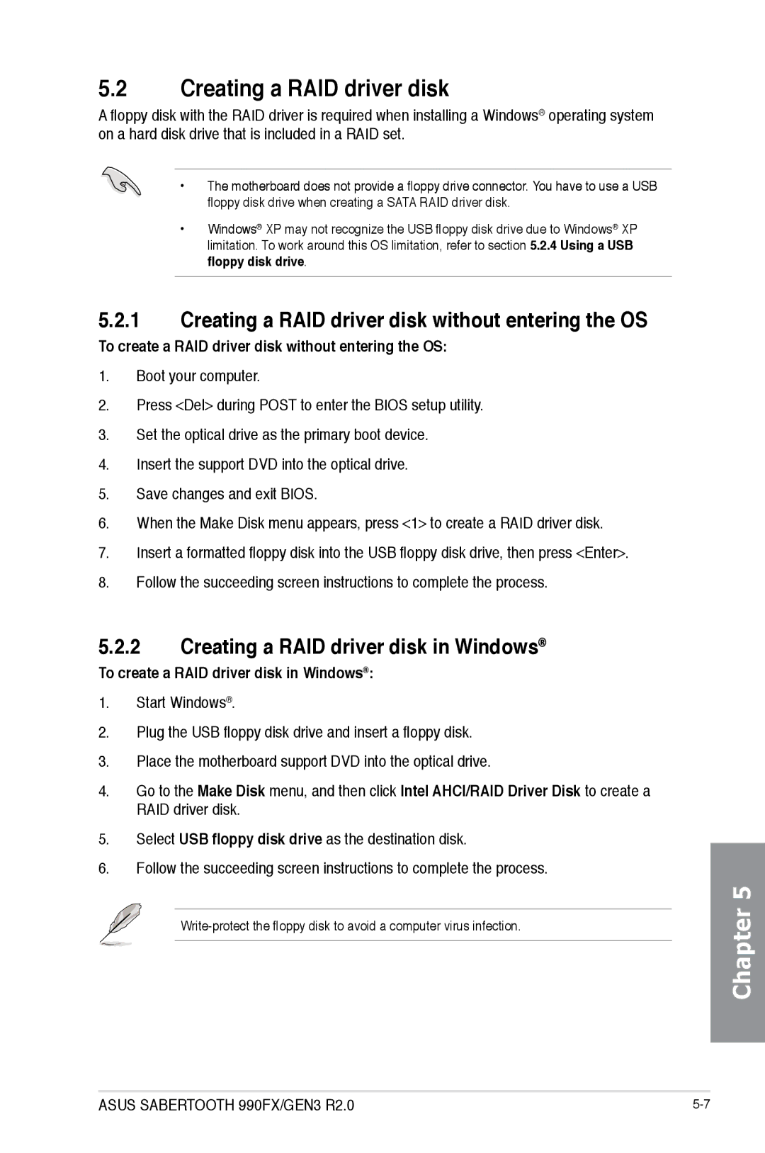 Asus SABERTOOTH 990FX/GEN3 R2, 990FX R20, SABERTOOTH990FXGEN3 manual Creating a RAID driver disk without entering the OS 