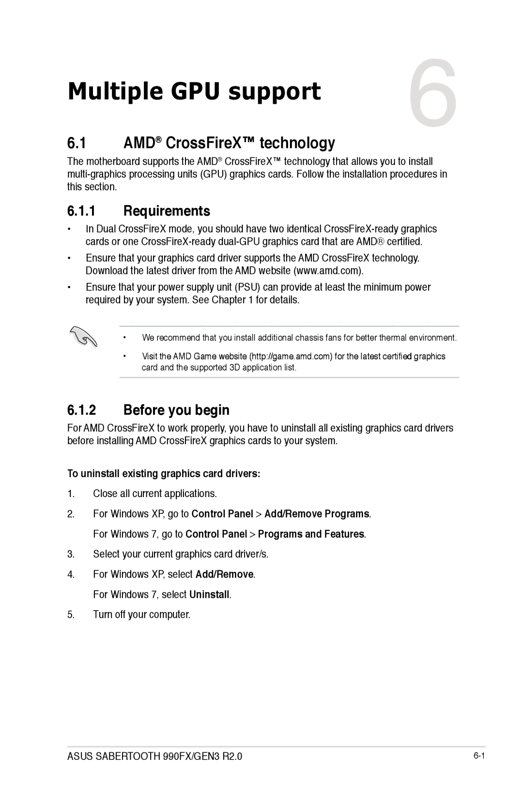 Asus SABERTOOTH 990FX/GEN3 R2 AMD CrossFireX technology, Requirements, Before you begin, Close all current applications 