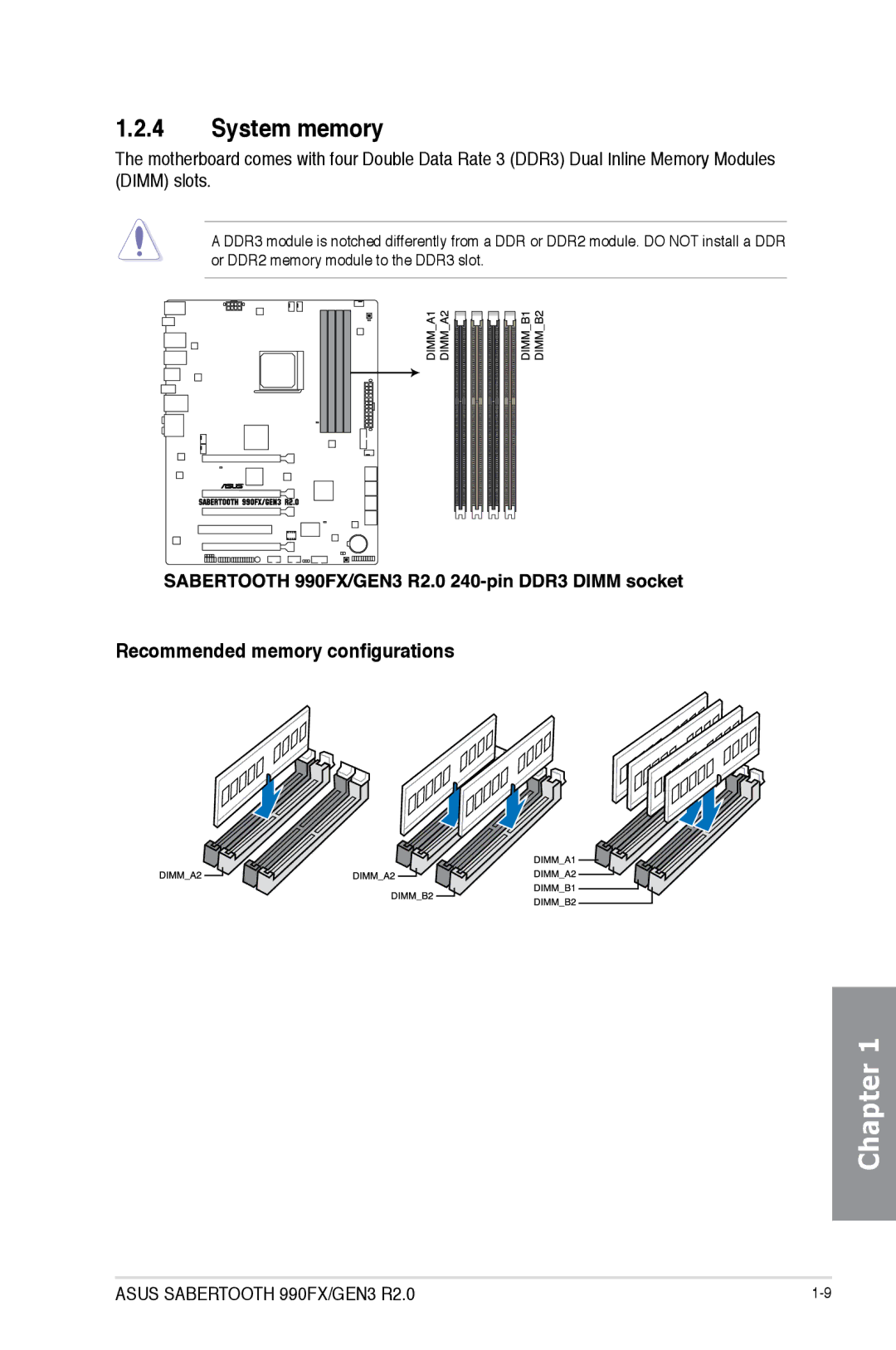 Asus 990FX R20, SABERTOOTH 990FX/GEN3 R2, SABERTOOTH990FXGEN3 manual System memory, Recommended memory configurations 